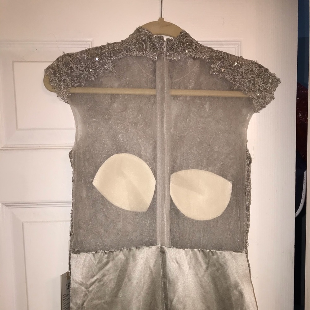 Silver Bead Sequin Lace Dress - Picture 2 of 4